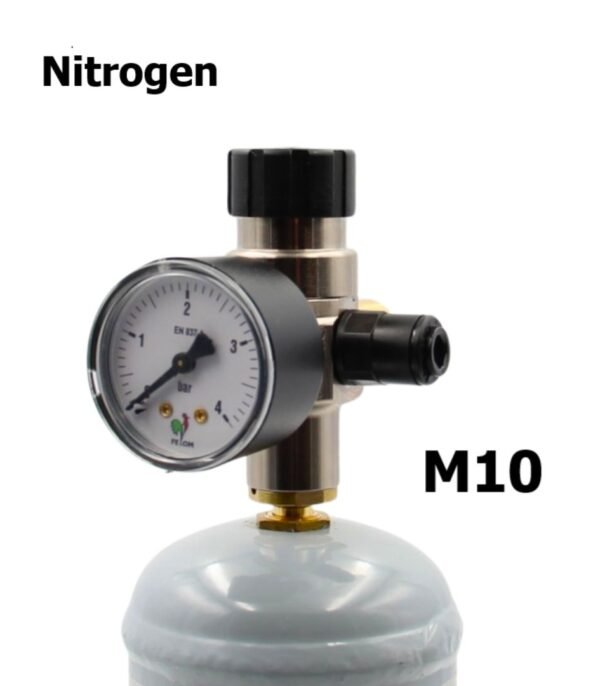 Riduttore di pressione M10 per gas azoto con attacco bombole usa e getta